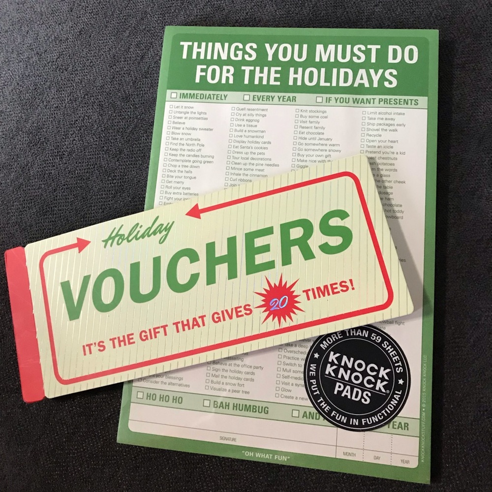 NWT Knock Knock Holiday Vouchers & Pad
